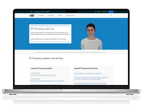 picture of the BT Panorama user hub webpage