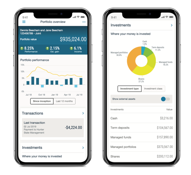 Mobile phones showing investments and portfolio overview