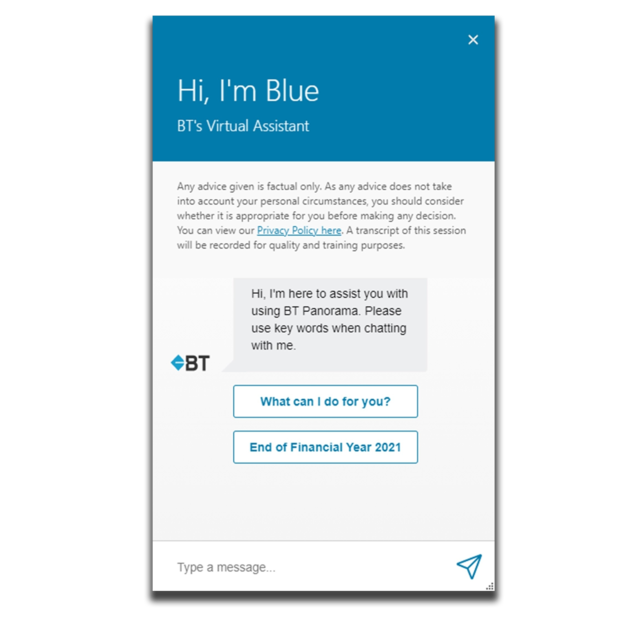 BT's Virtual Assistant Blue screenshot