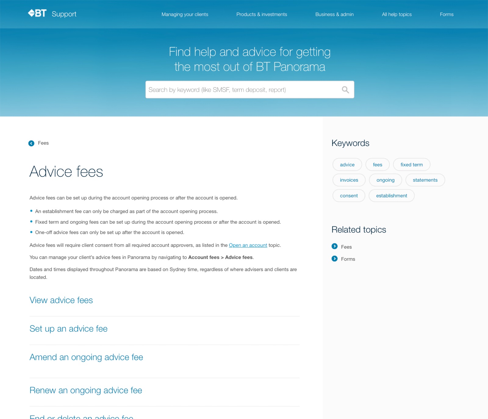 ongoing advice fee screenshot